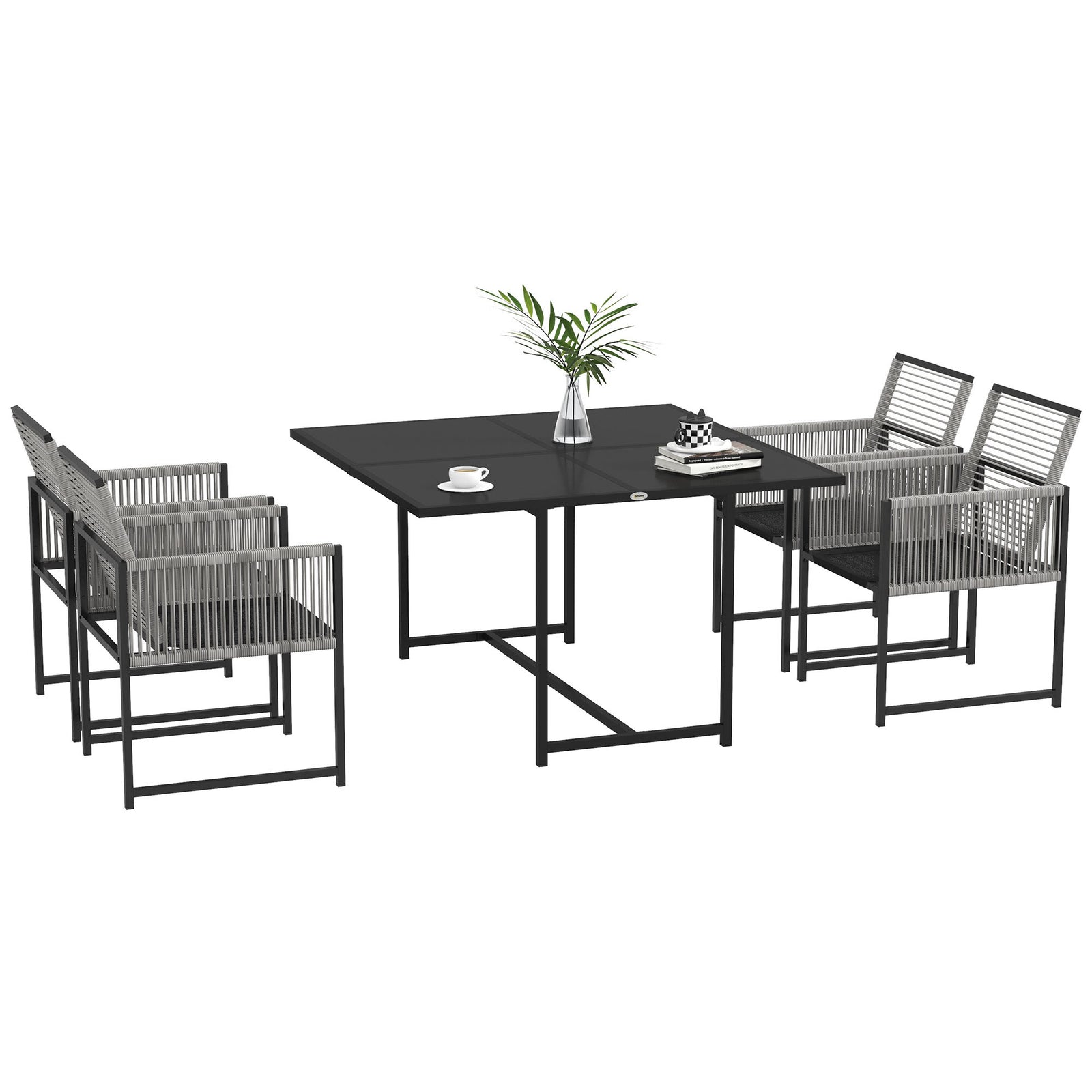 5 Pieces Patio Dining Set With Foldable Back, Light Grey