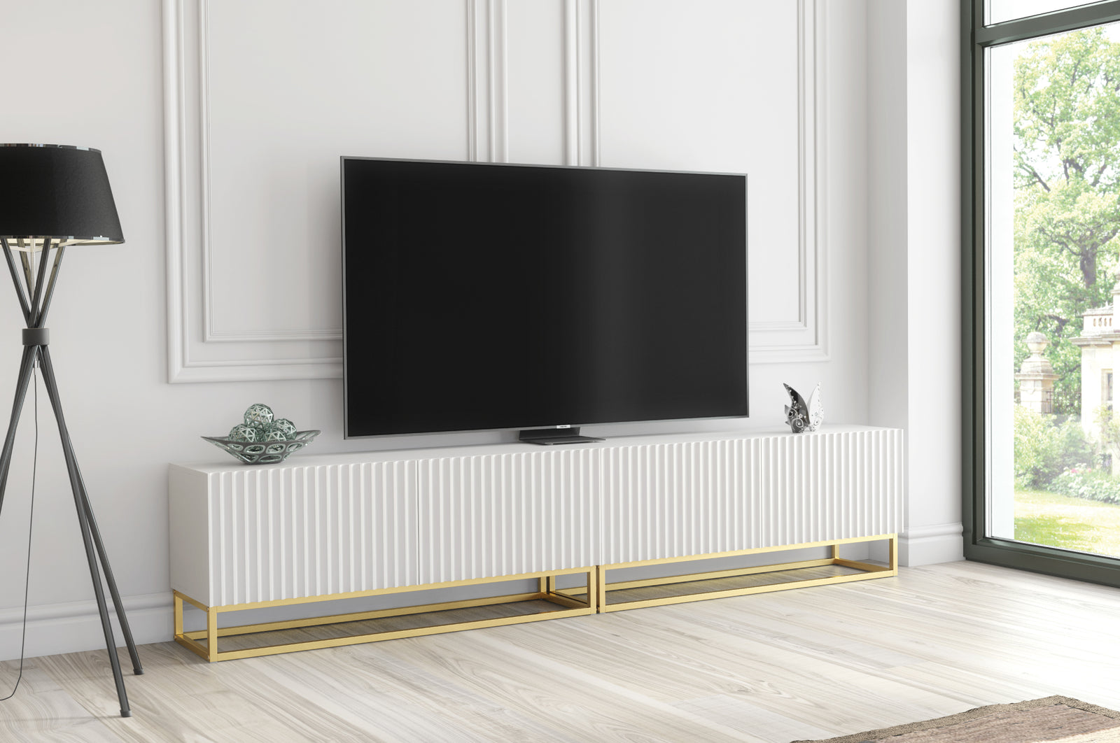 Ripple Duo Tv Unit 200cm - Fluted Design | White