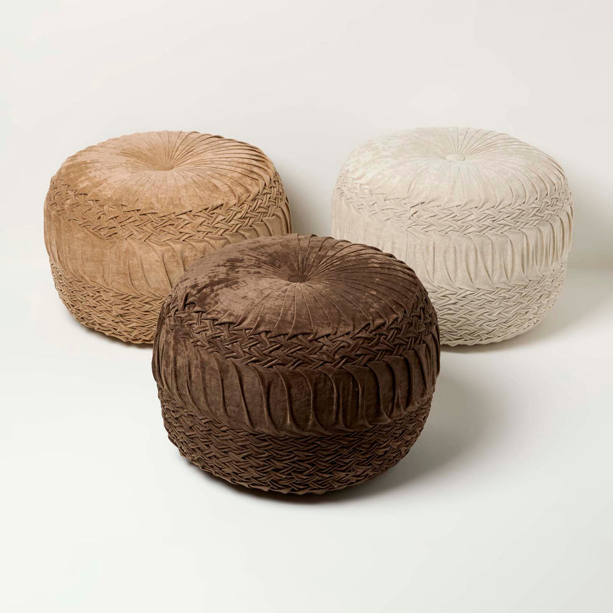 HOMESCAPES Sofia Pleated Velvet Pouffe