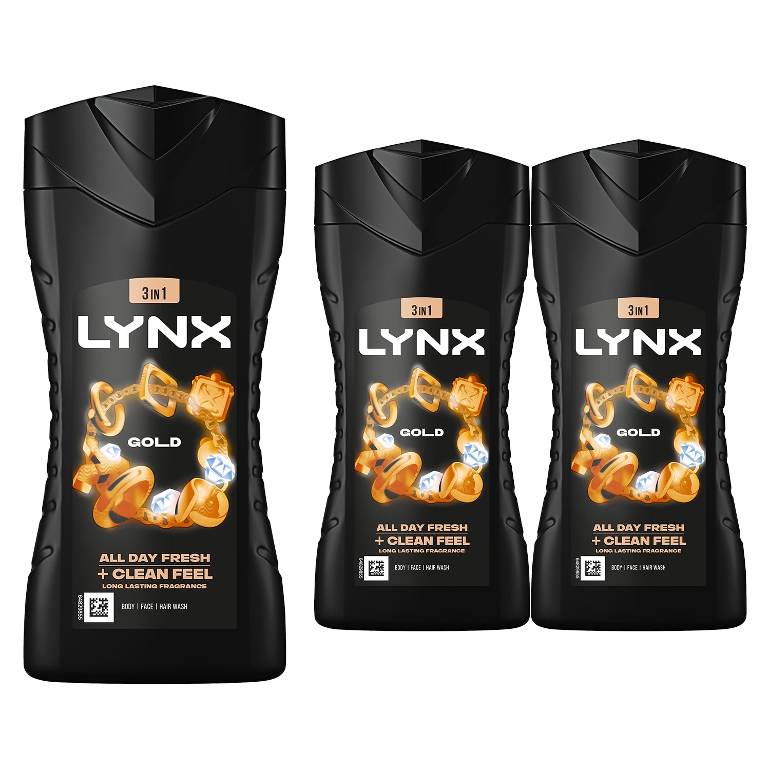 Gold 12-h Refreshing Fragrance Shower Gel Body Wash For Men, 3x 225ml