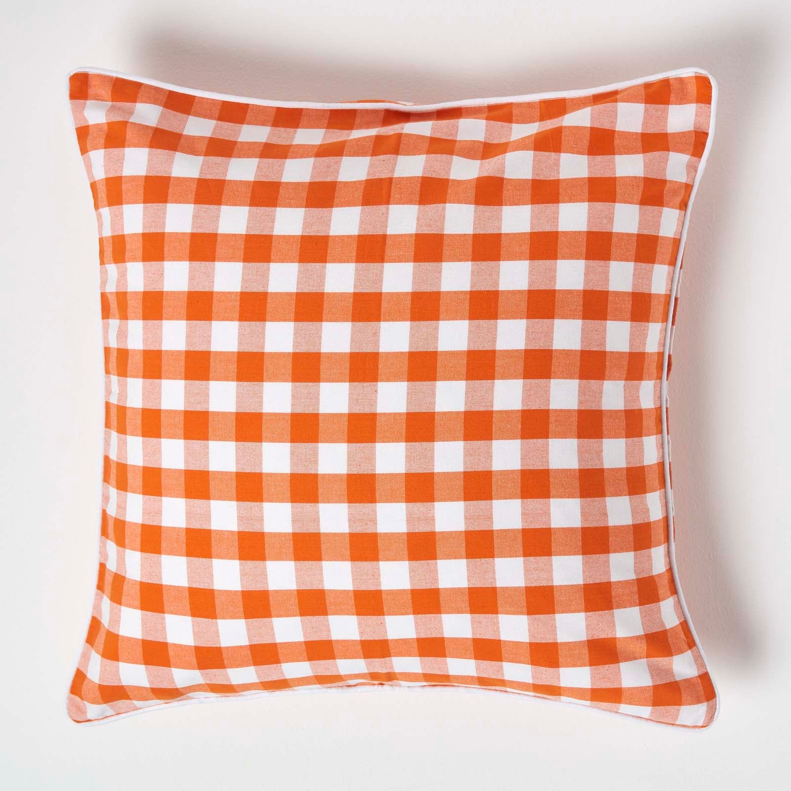 Block Check Cotton Gingham Cushion Cover | 60cm x 60cm | Orange