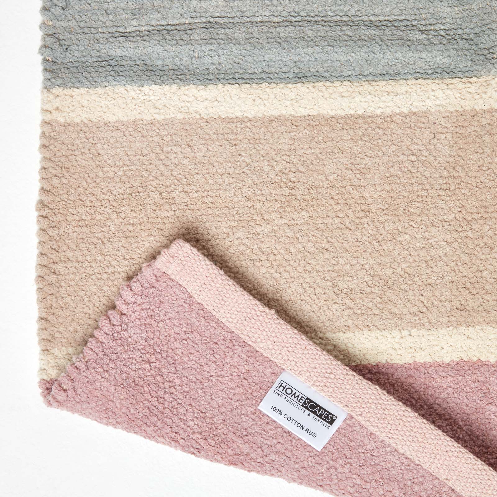 Cotton Chenille Striped Rug | 150cm x 95cm | Blue & Grey