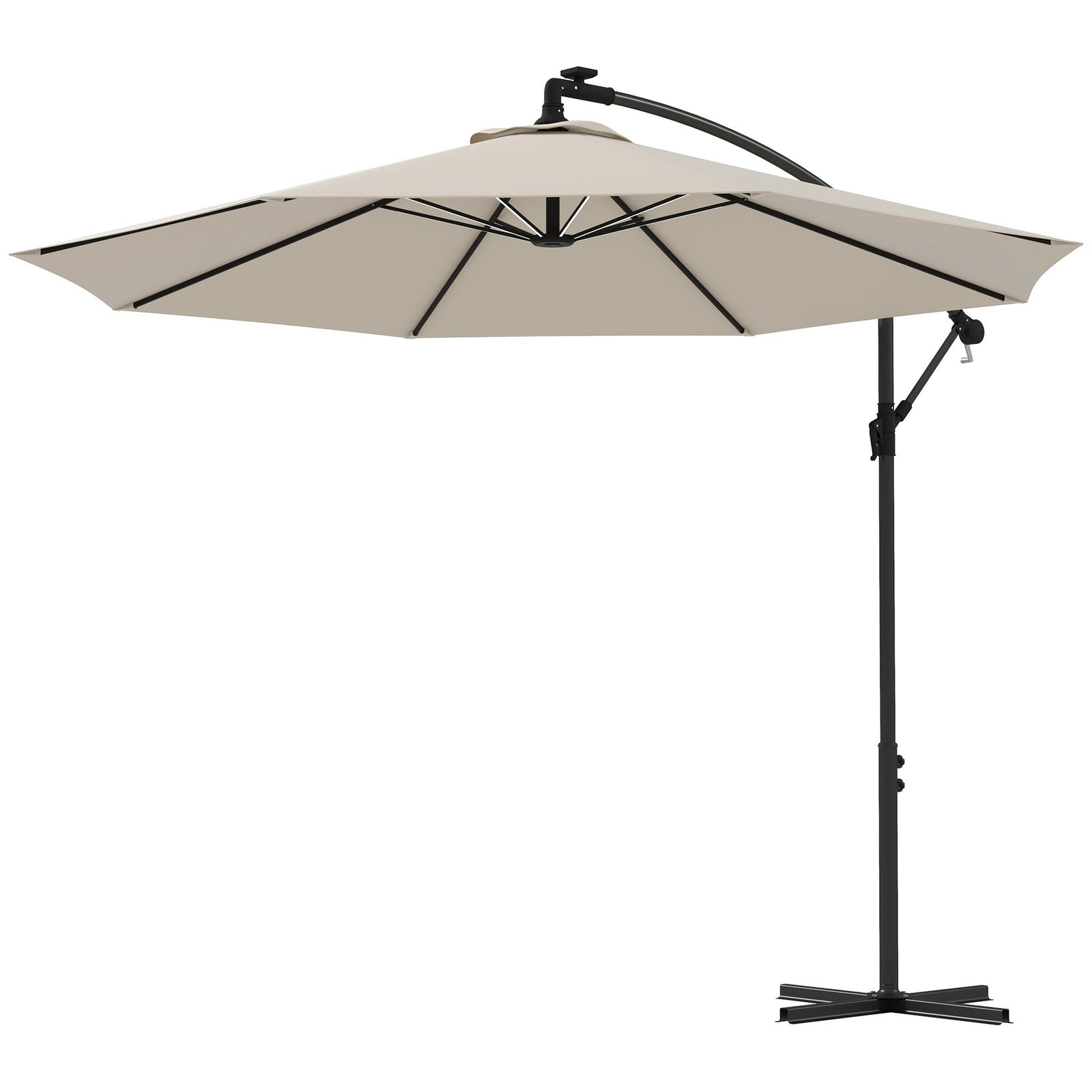 3m Led Patio Parasol W/ Solar Lights & Base | Beige