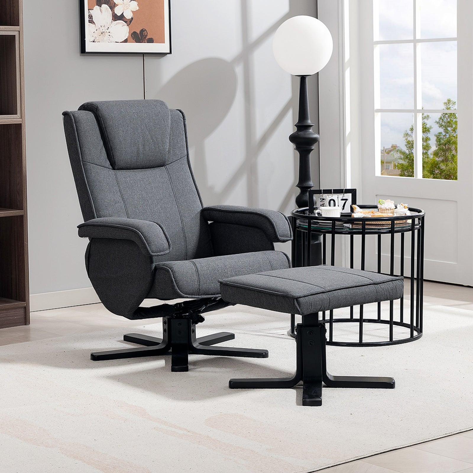 Swivel Recliner Chair With Footstool Linen