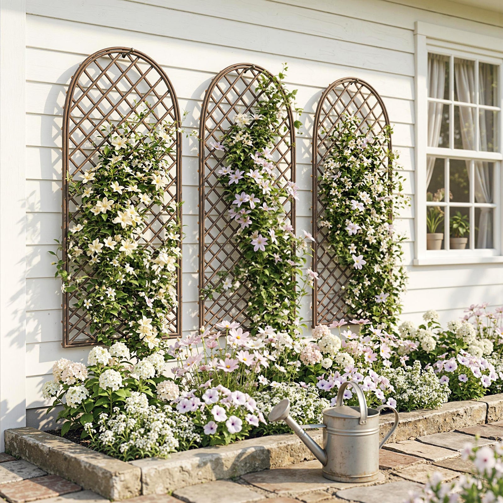 Outsunny Garden Trellis, Decorative Trellis Panels With Dome Top, Natural