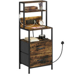 HOMCOM Bedside Table With Charging Station & Led Light Strips, Rustic Brown
