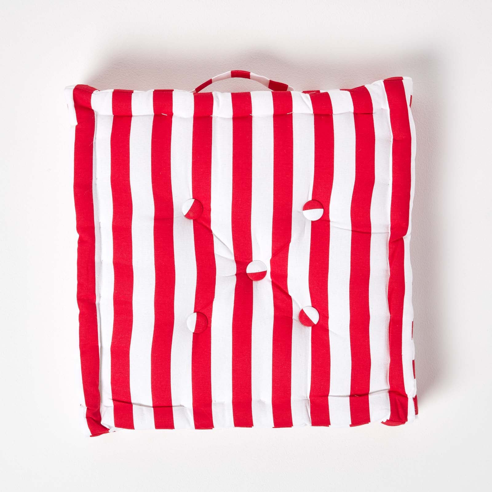 Cotton Thick Striped Floor Cushion | 40cm x 40cm | Red