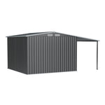 8x8ft Galvanized Steel Garden Shed With 1.1m Lean-to Extension & Shelves – Heavy Duty Outdoor Storage Shed With Firewood Roof & Ample Space