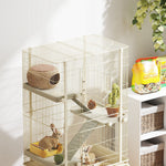 4 Levels Rolling Small Animal Cage With 3 Ramps, Water Bottle, Food Dish, Beige