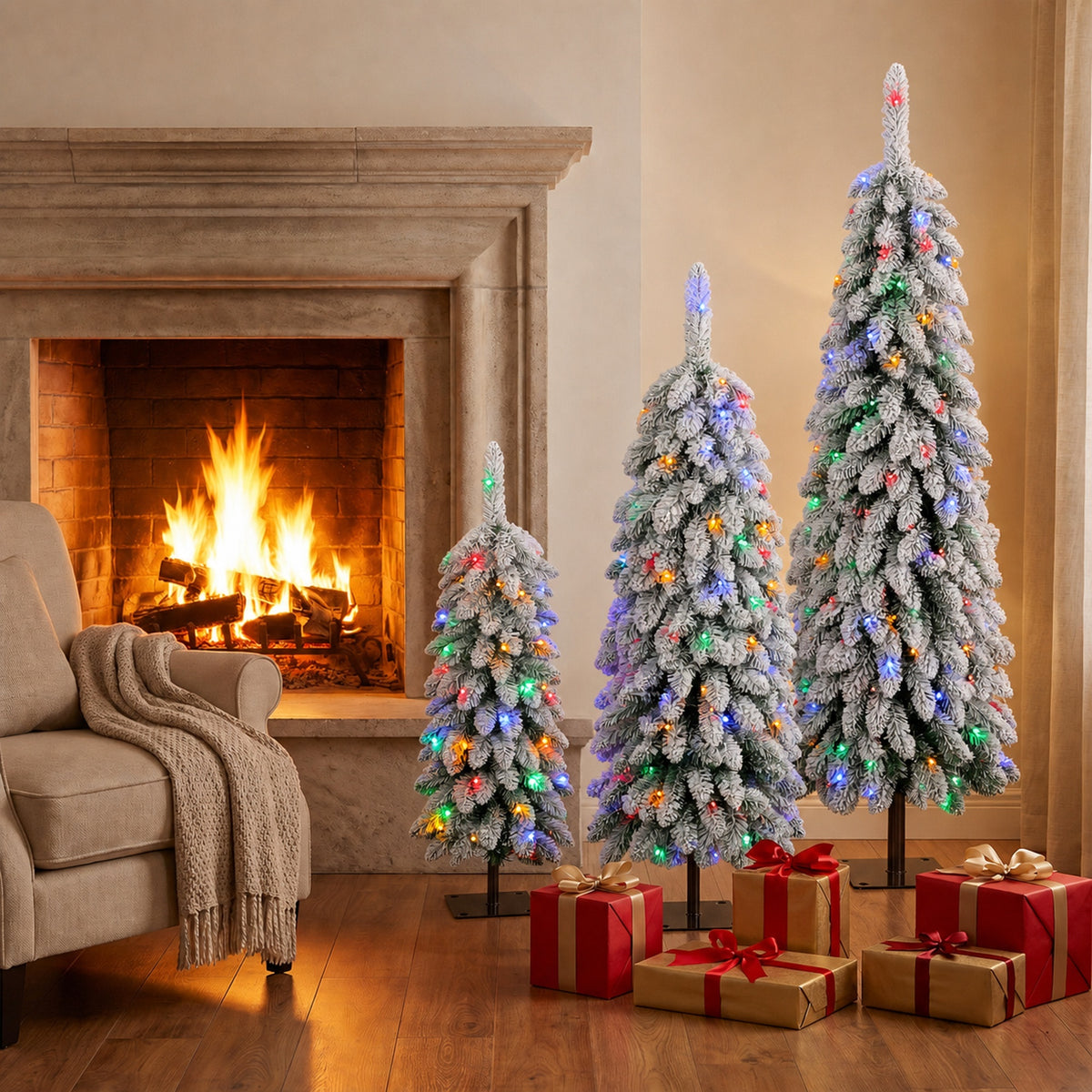 HOMCOM Artificial Christmas Tree Set Of 3, Pvc Branch Tips, Green White