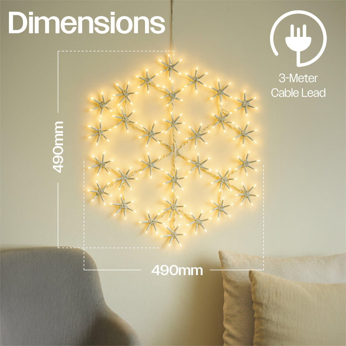 Xmas Haus 50cm 180warm White Led Metal Snow Flake 3m Lead Outdoor