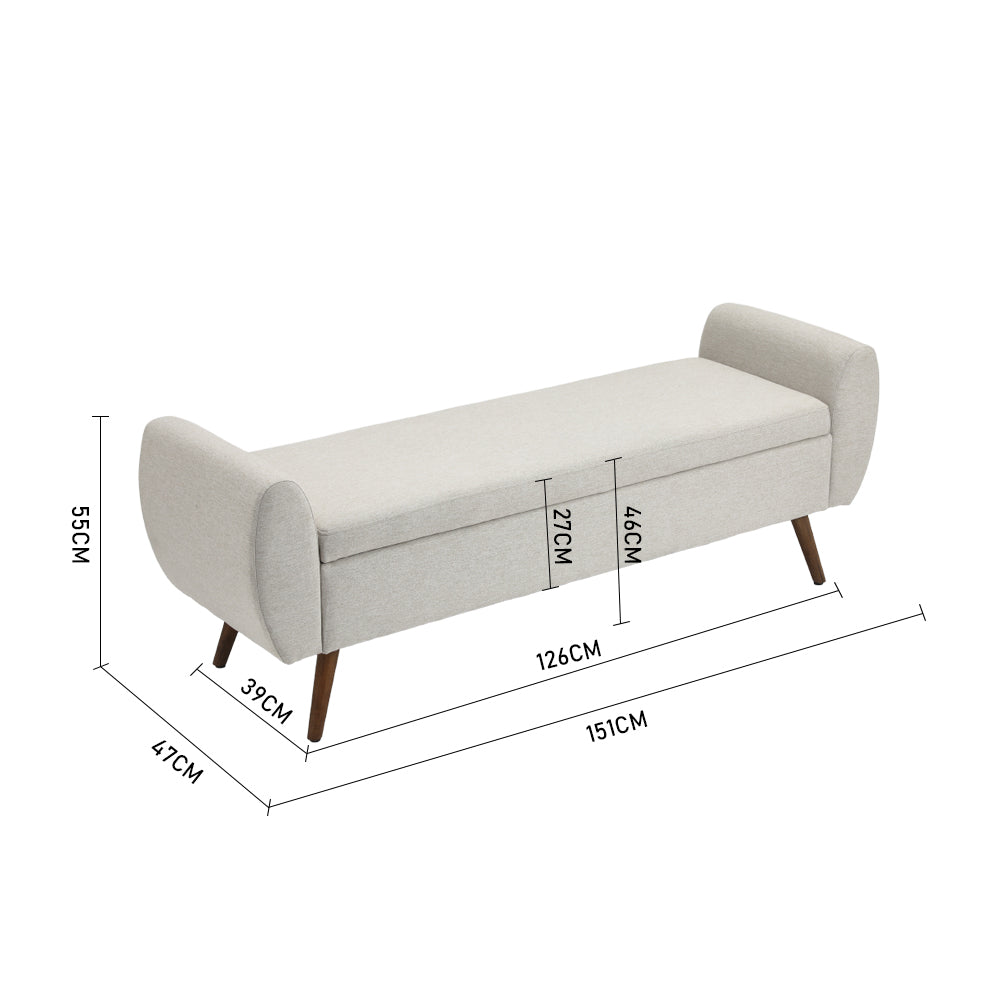Extra Large Linen Storage Bench – Upholstered Ottoman Seat With Hidden Compartment, 151cm Wide Hallway Or Bedroom Bench | Beige