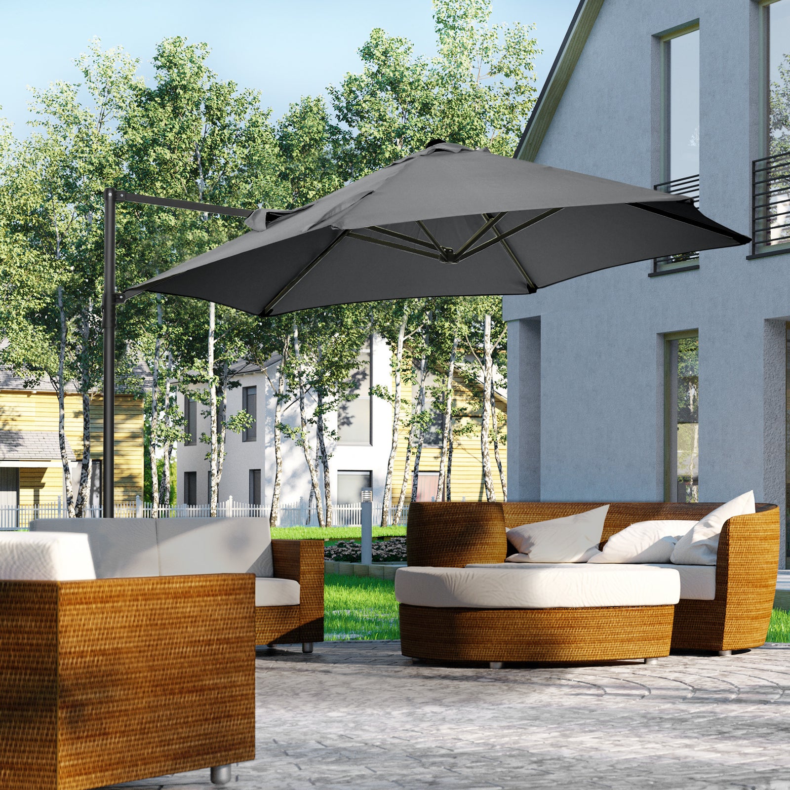 2.5m Cantilever Parasol W/ 360° Rotation, Cross Base | Dark Gray