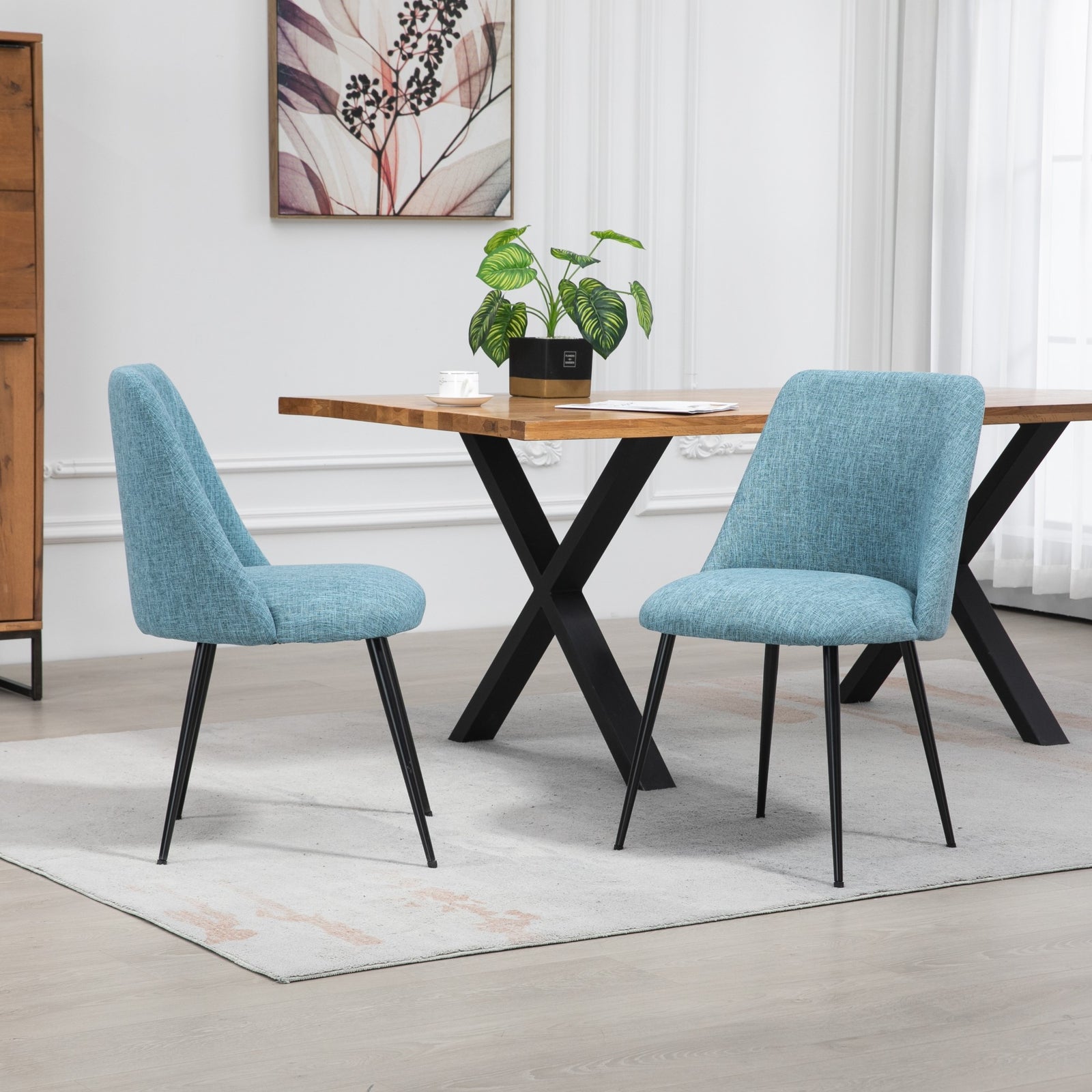 Set Of 2 Morandi Fabric Dining Chairs | Teal