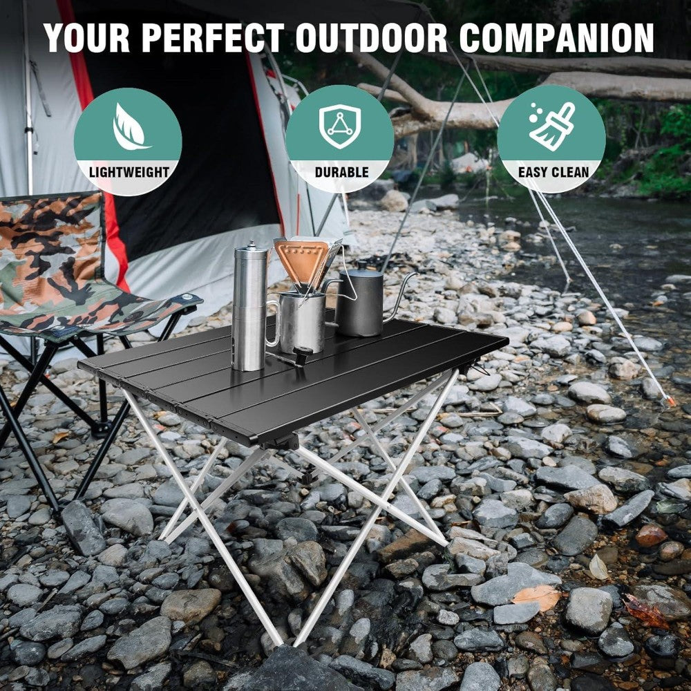 Dyzi Folding Aluminium Camping Table 35cm Portable Black