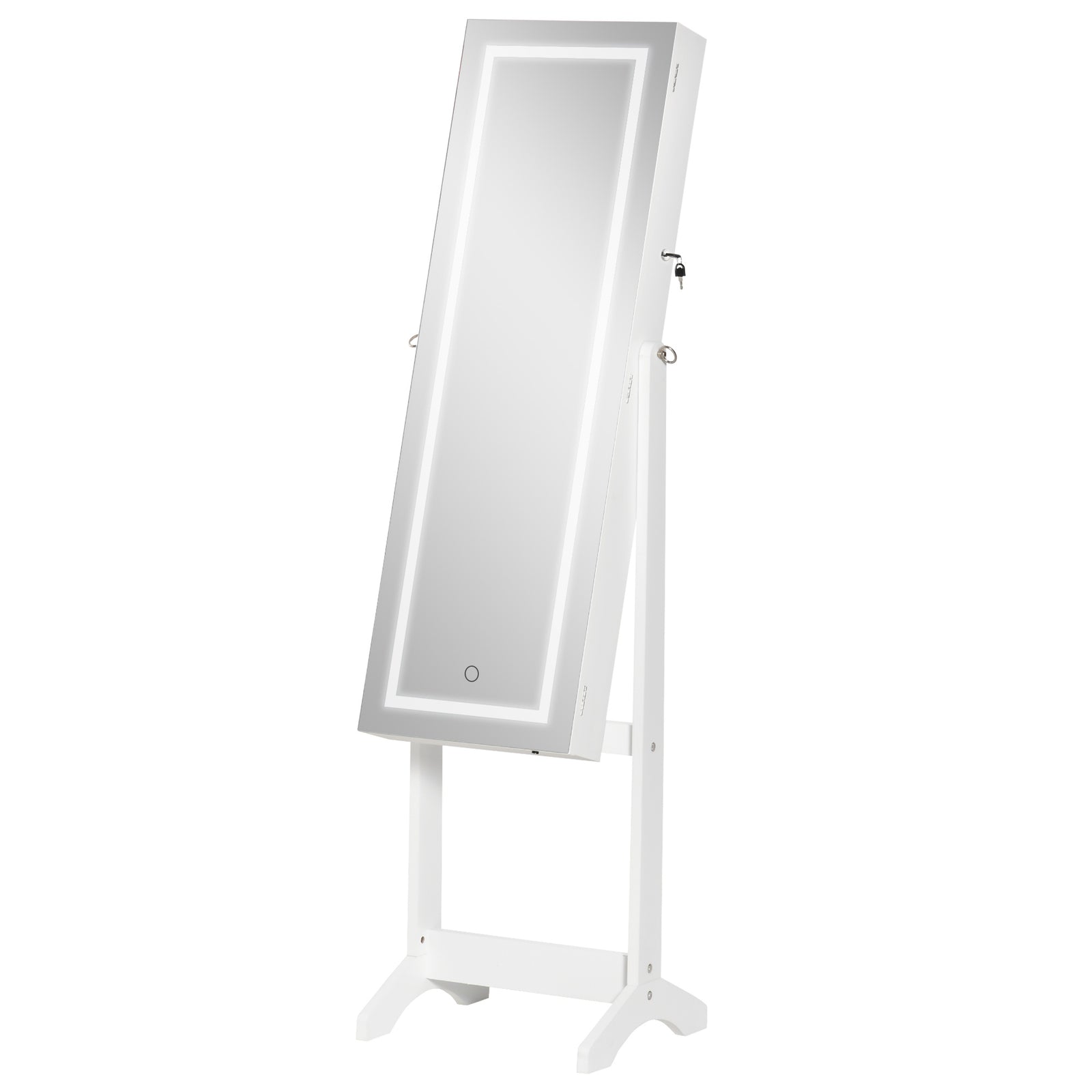 Mirrored Jewellery Cabinet W/ Led Lockable Jewellery Armoire | One Size | White