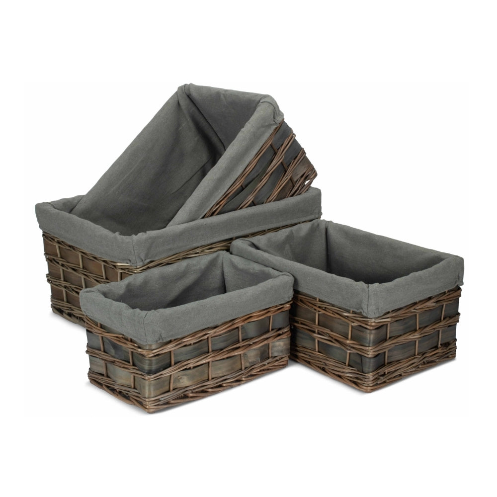 Grey Scandi Storage Basket With Grey Lining | Set-of-4 | Gray