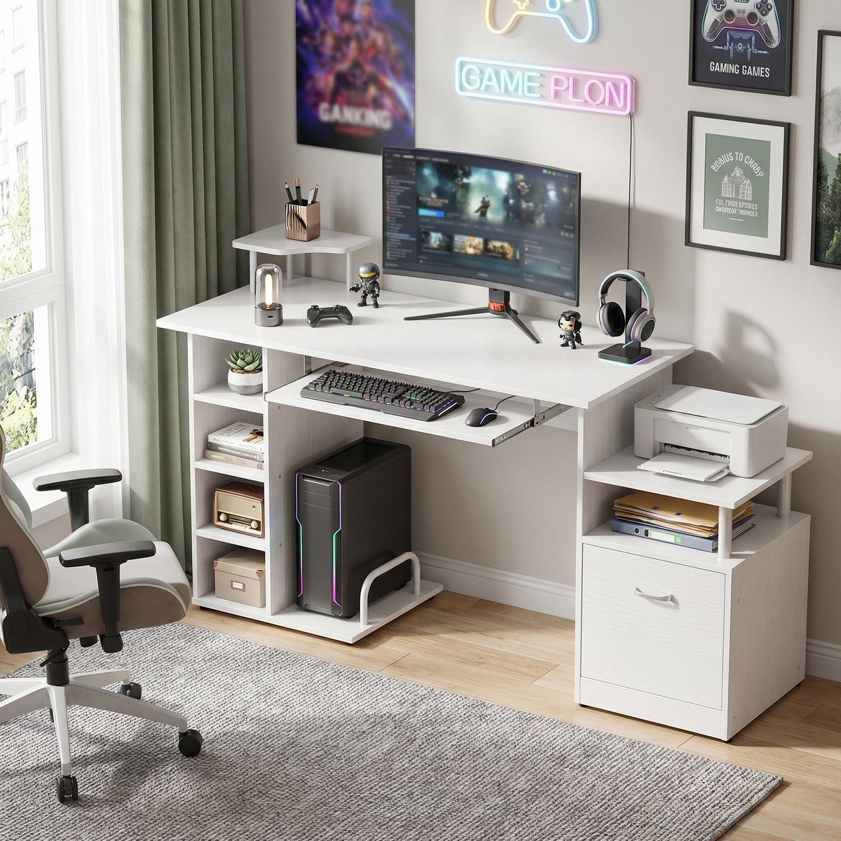 HOMCOM Wood Computer Desk Laptop Workstation Drawer Shelf For Home Office