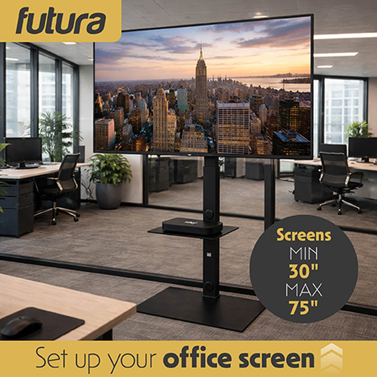 Futura Futura Tv Floor Stand 30 To 75 Inch Height Adjustable Swivel Mount With Shelf Supports 40kg
