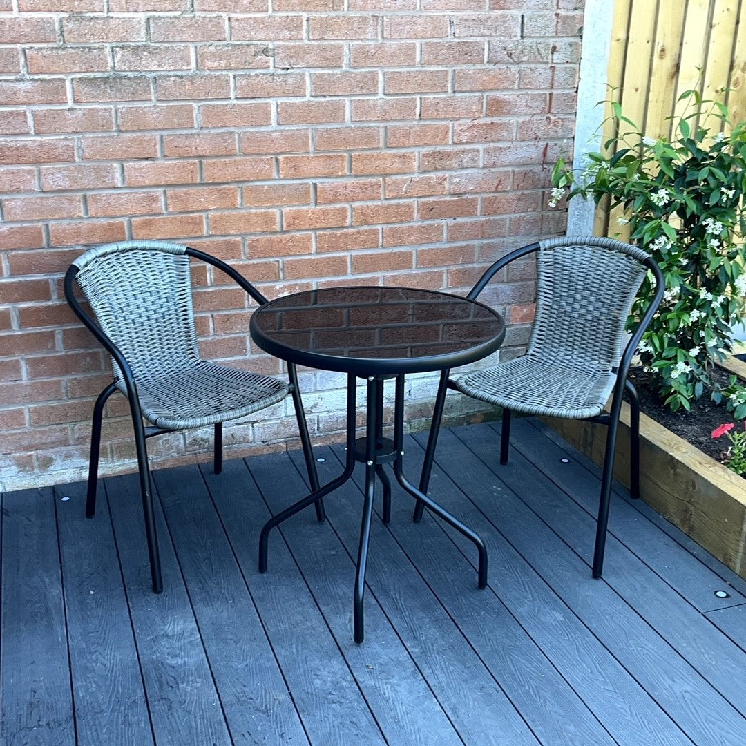 Stylish Grey Rattan Bistro Set For Two - Perfect For Gardens And Patios | Gray