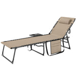 Folding Sun Lounger With 5-level Reclining Back, Side Table | Beige
