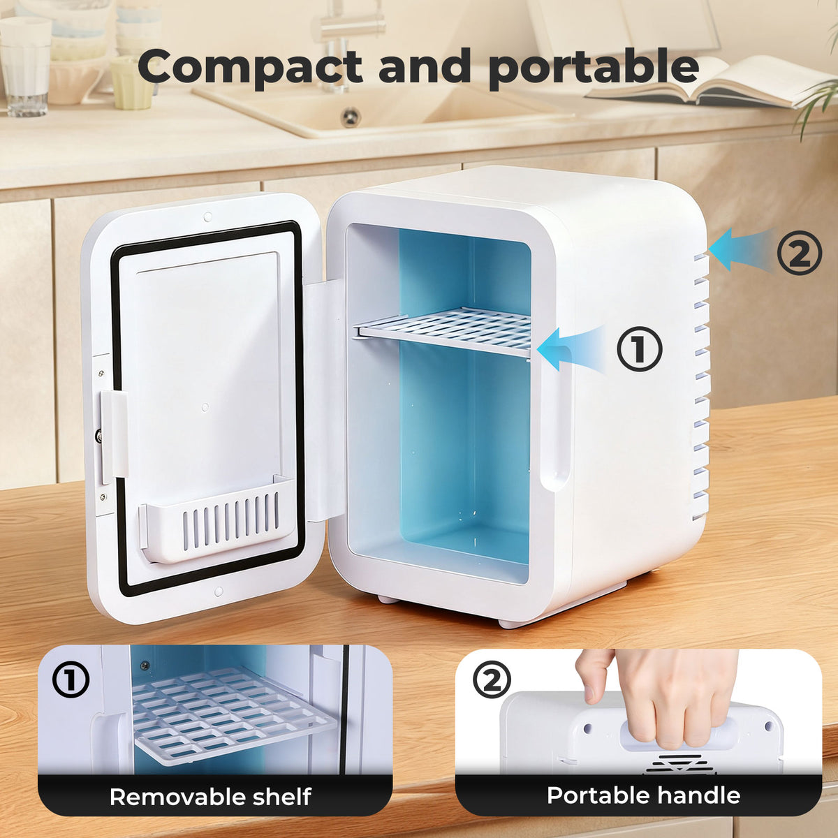 Mini Fridge 5l Portable Cooler Warmer With Mirror Bedroom Office Car | White