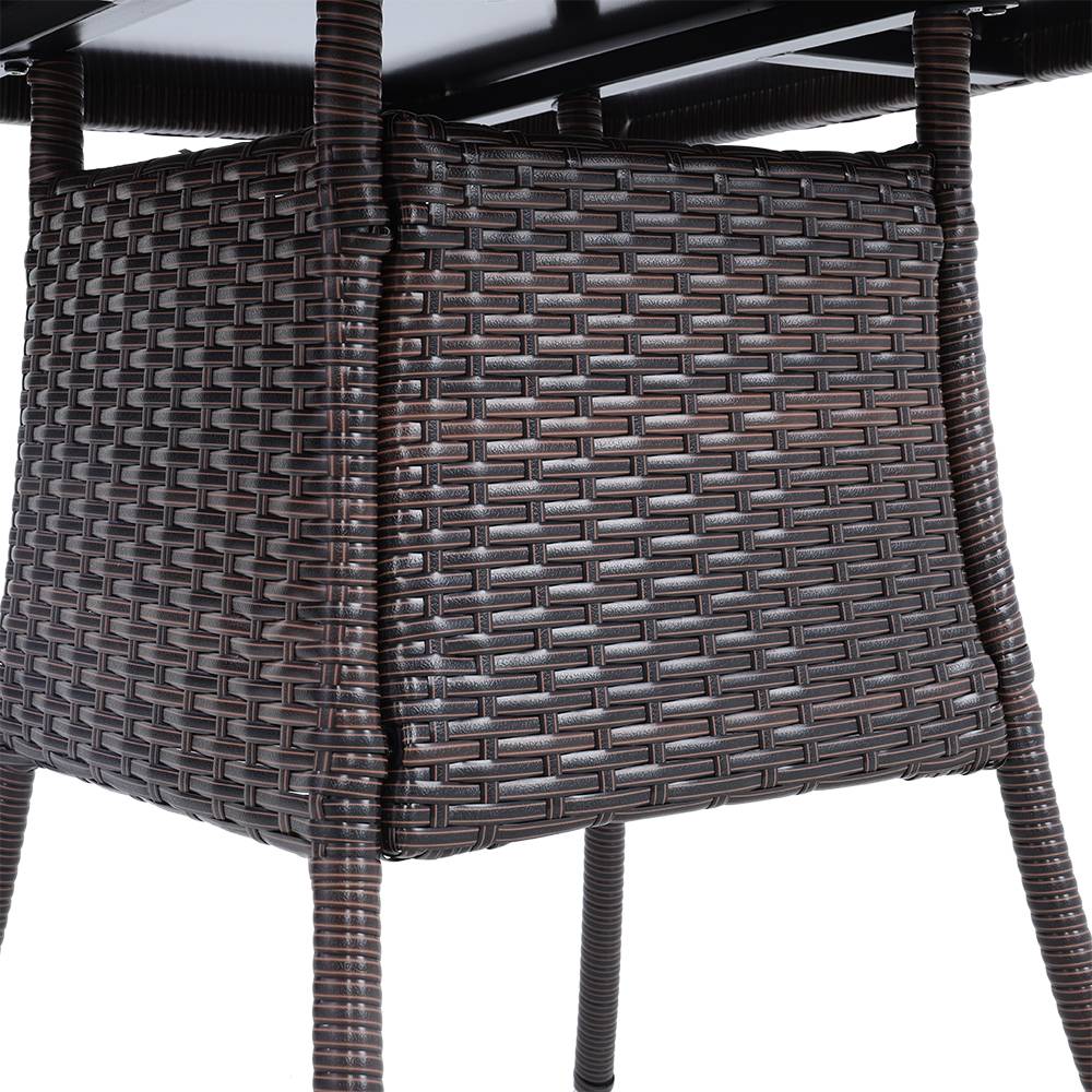 Brown PE Rattan Square Table with 5mm Black Silk-Printed Tempered Glass Top - 80cm X 72cm H