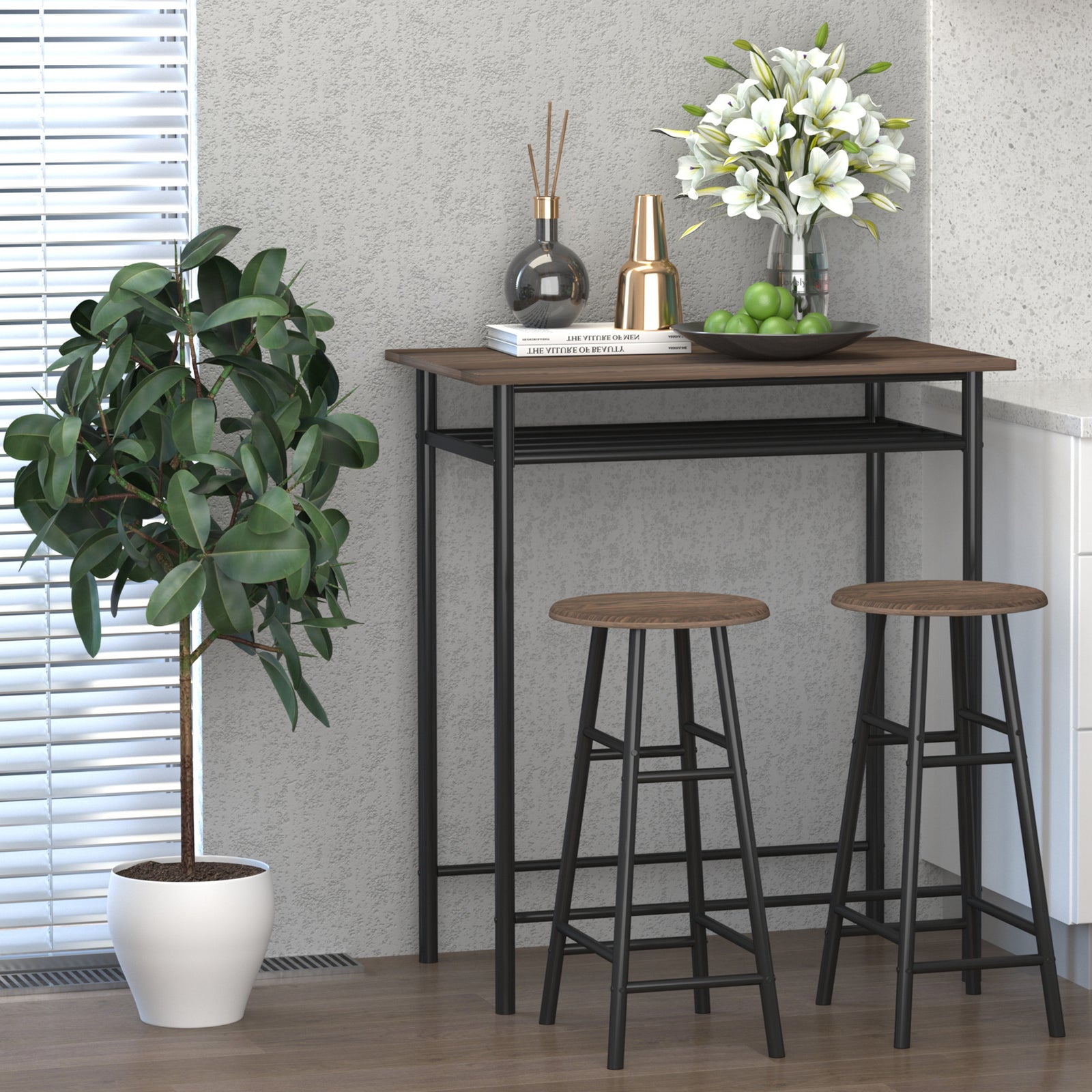 3 Piece Dining Kitchen Set W/ 1 Table And 2 Matching Chairs | Black
