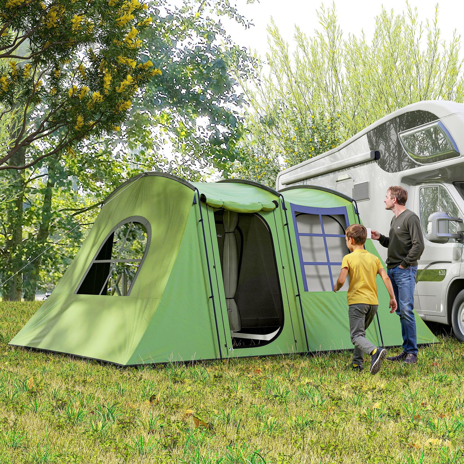 3-4 Man Tunnel Tent, 3000mm Waterproof, Porch | Green