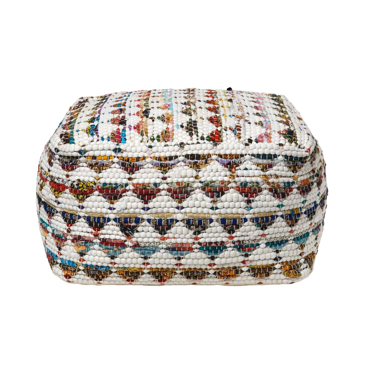 HOMESCAPES Cream Chindi Design Bean Filled Pouffe Large 60 X 60 X 30 Cm