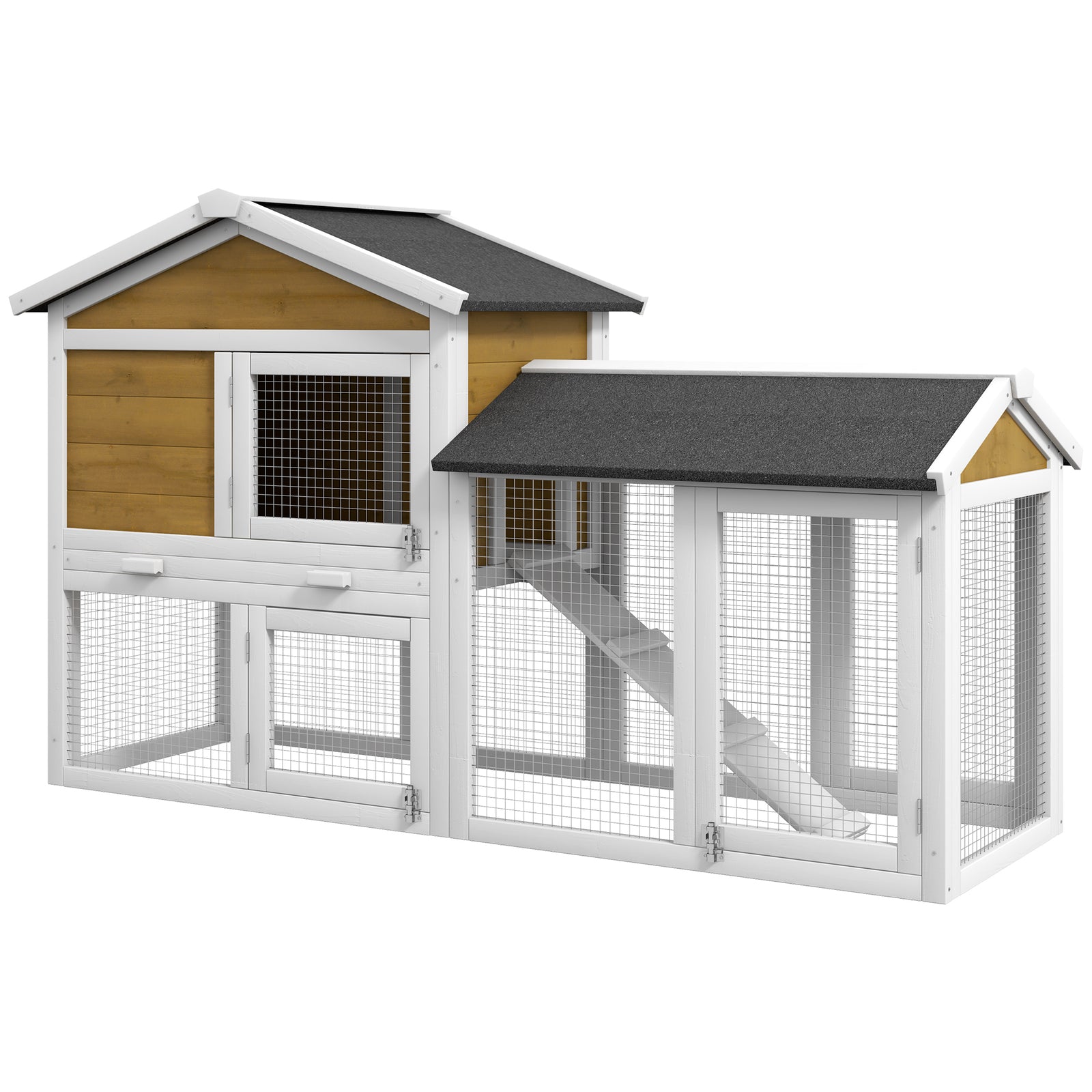 5ft Wooden Rabbit Guniea Pigs Hutch With Run 2 Tiers Outdoor Cage Pet House