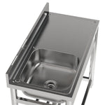 100cm W X 50cm D X 90cm H Stainless Steel One Compartment Commercial Sink With Right Drainboard