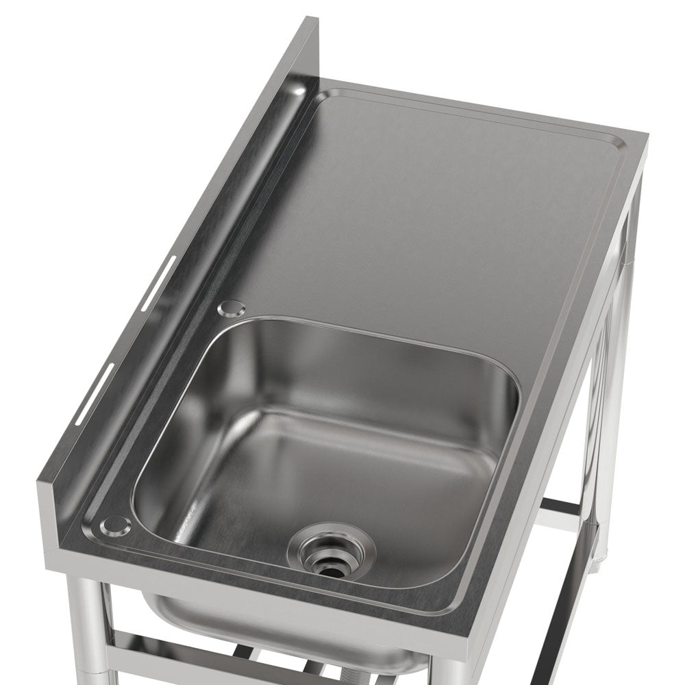 100cm W X 50cm D X 90cm H Stainless Steel One Compartment Commercial Sink With Right Drainboard