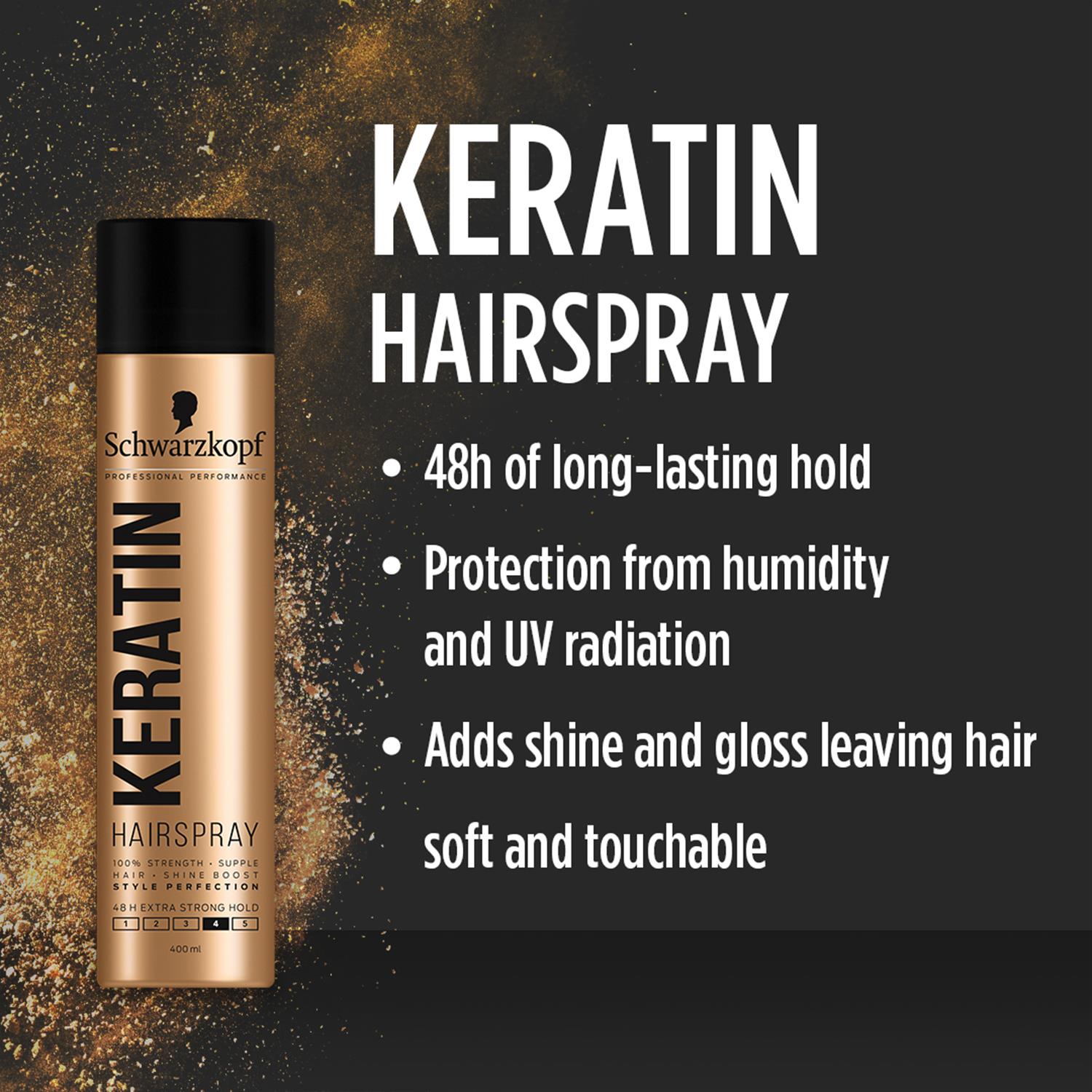 Schwarzkopf Keratin 48h Extra Strong Hold Supple Hair Spray 400ml,3 Pk