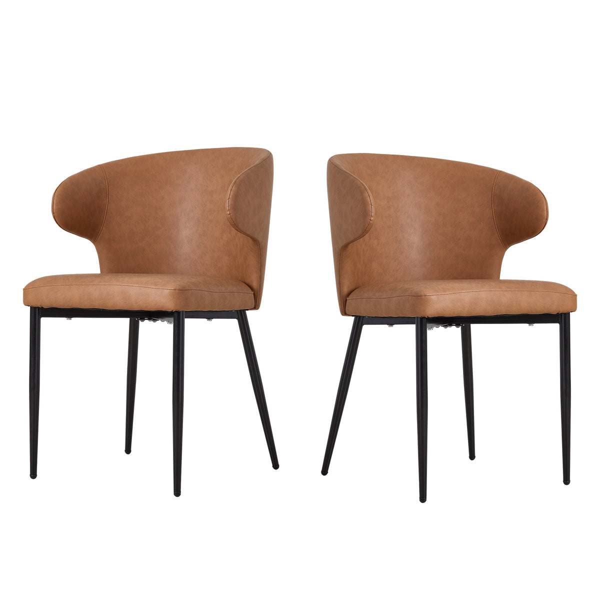 Breeins Set Of 2 Modern Pu Leather Dining Chairs With Metal Legs