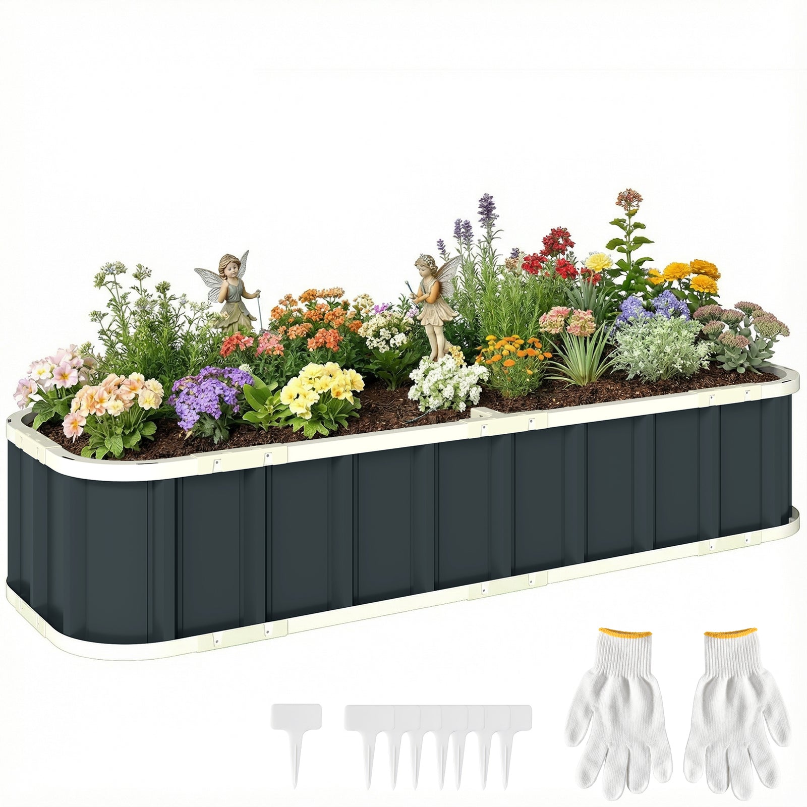 Galvanised Raised Garden Bed With Gloves | L | Dark Grey