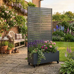 Metal Privacy Screen With Plant Pot - Slat | Anthracite Grey