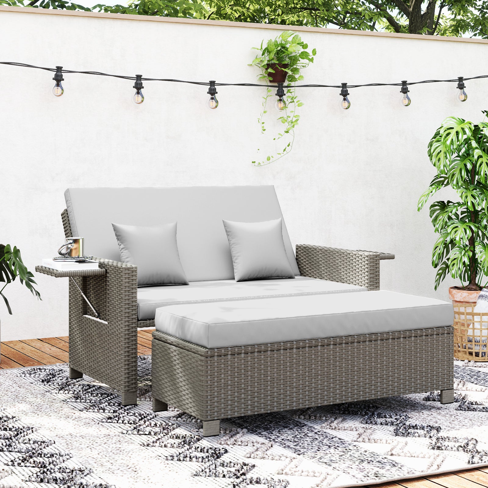 Garden Rattan Furniture Set 2seater Patio Sun Lounger Daybed