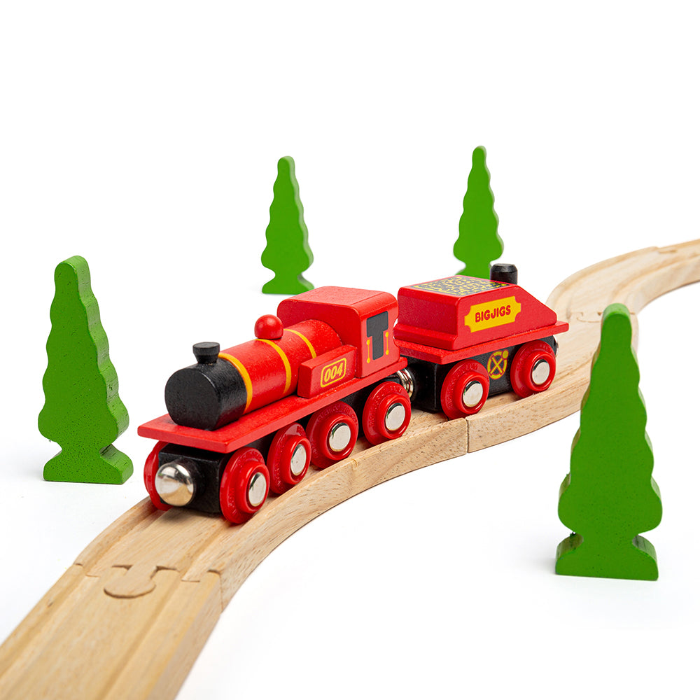 Wooden Big Red Engine with Carriage
