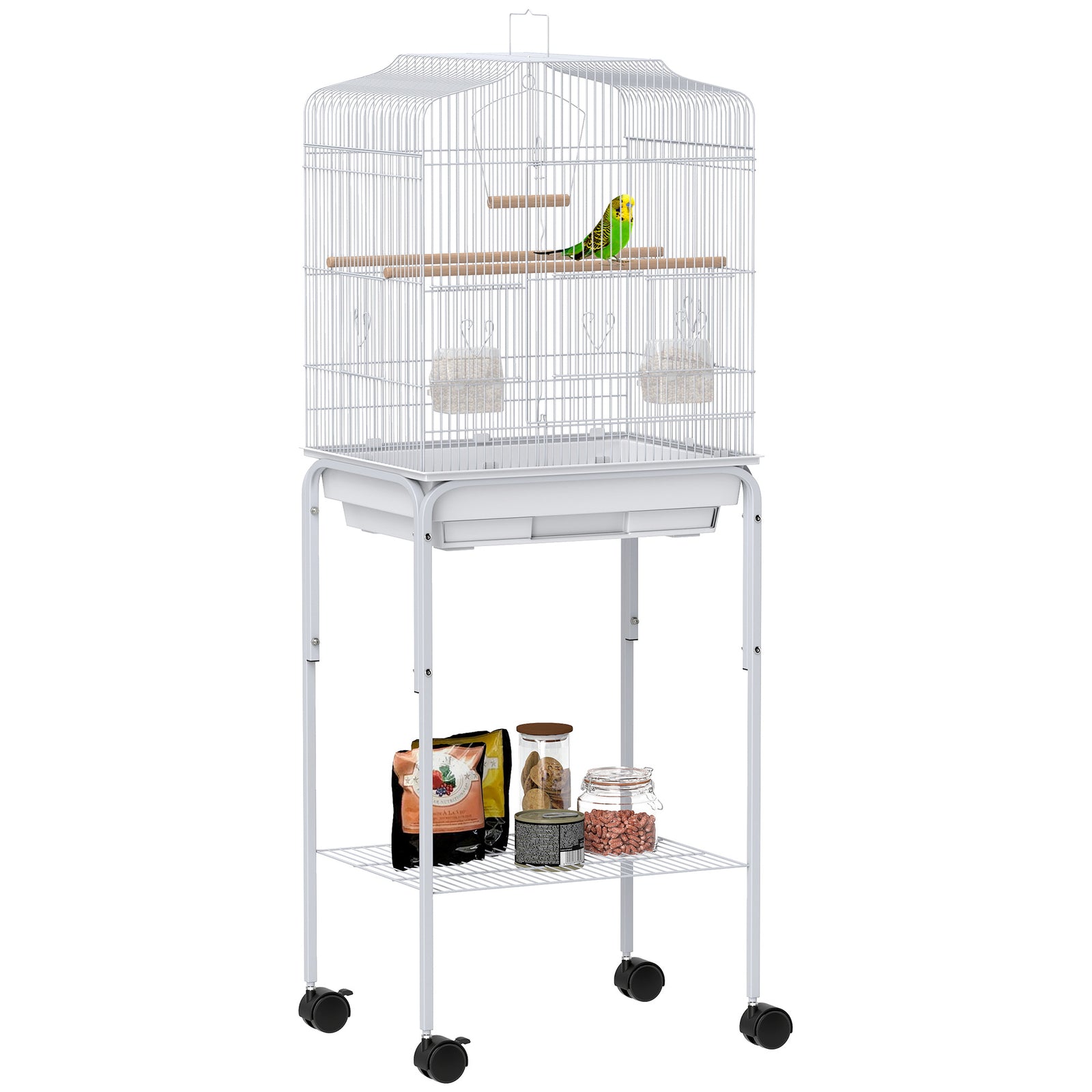 Bird Cage For Budgie Finch Canary Parakeet W/ Stand Tray White | White