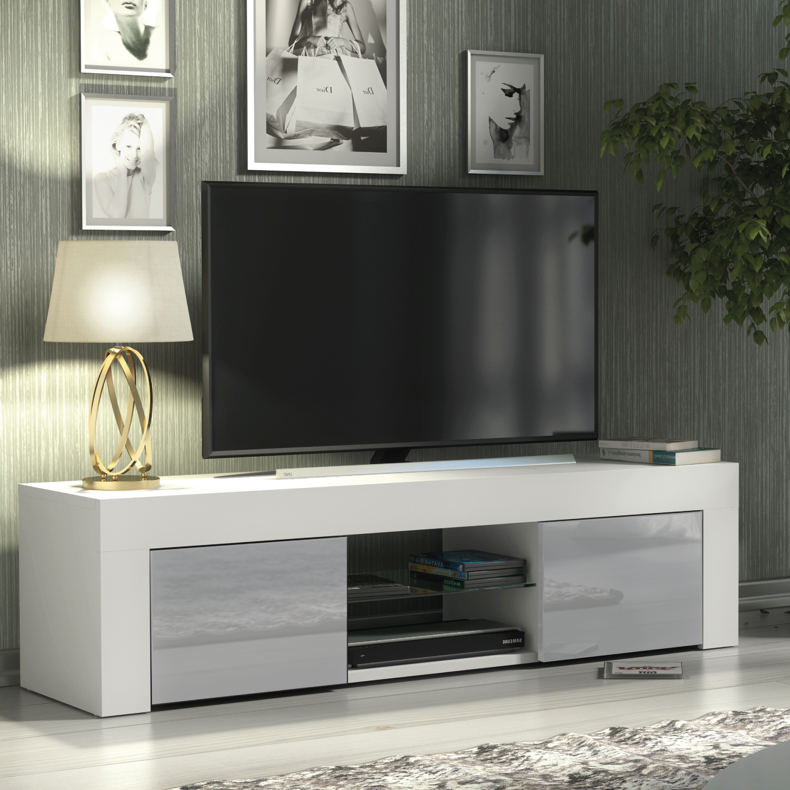 Loom Tv Unit 130cm With Led Lights | Grey