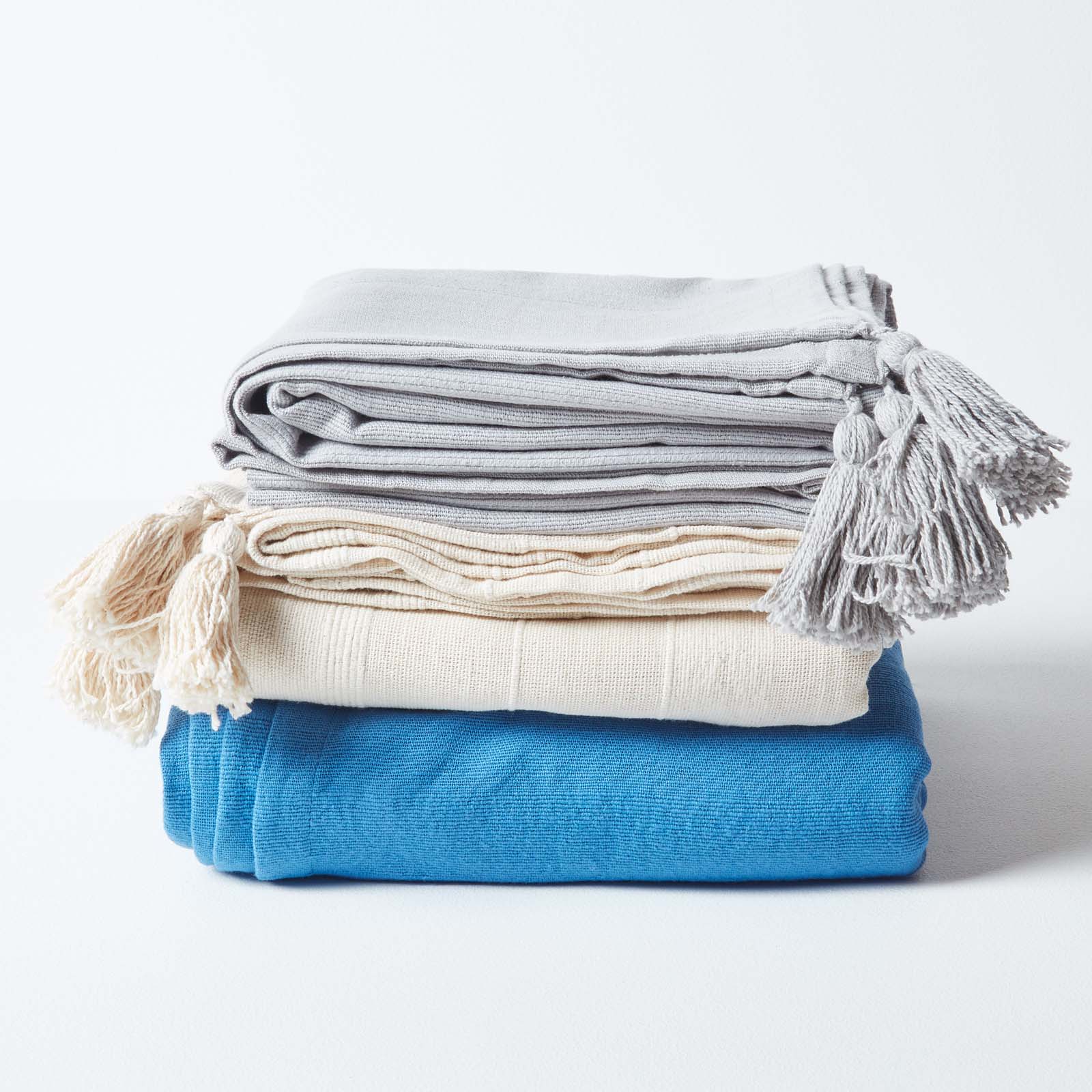 Cotton Rajput Ribbed Throw | 255cm x 360cm | Blue