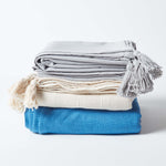 Cotton Rajput Ribbed Throw | 225cm x 255cm | Blue