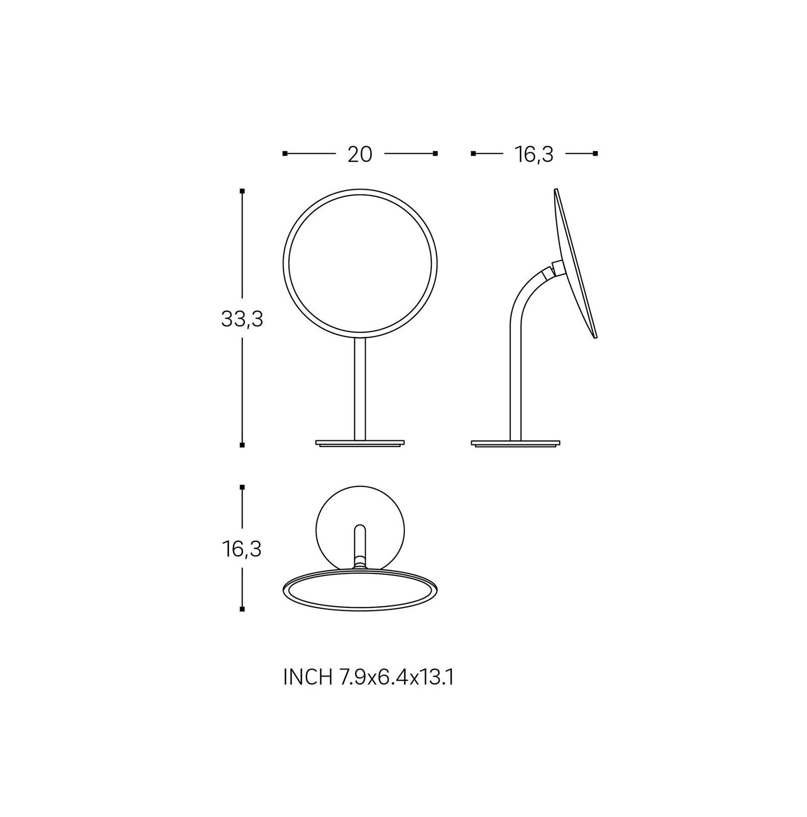 Magnifying Mirror, X3, Freestanding, Color Black, Dimensions: 20x16x33 Cm