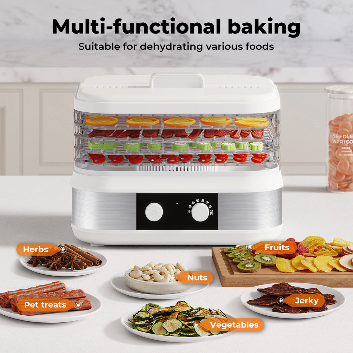 Spector 5 Tray Stainless Steel Food Dehydrator Jerky Fruit Vegetable Dryer White