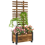 Outsunny Raised Garden Bed, Wooden Planter With Trellis And Wheels