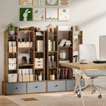 12-tier Bookshelf, Bookcase W/ 2 Folding Drawer | Rustic Brown