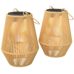 Outsunny Rattan Hanging Solar Lights Outdoor Garden Lantern Set Of 2, Brown