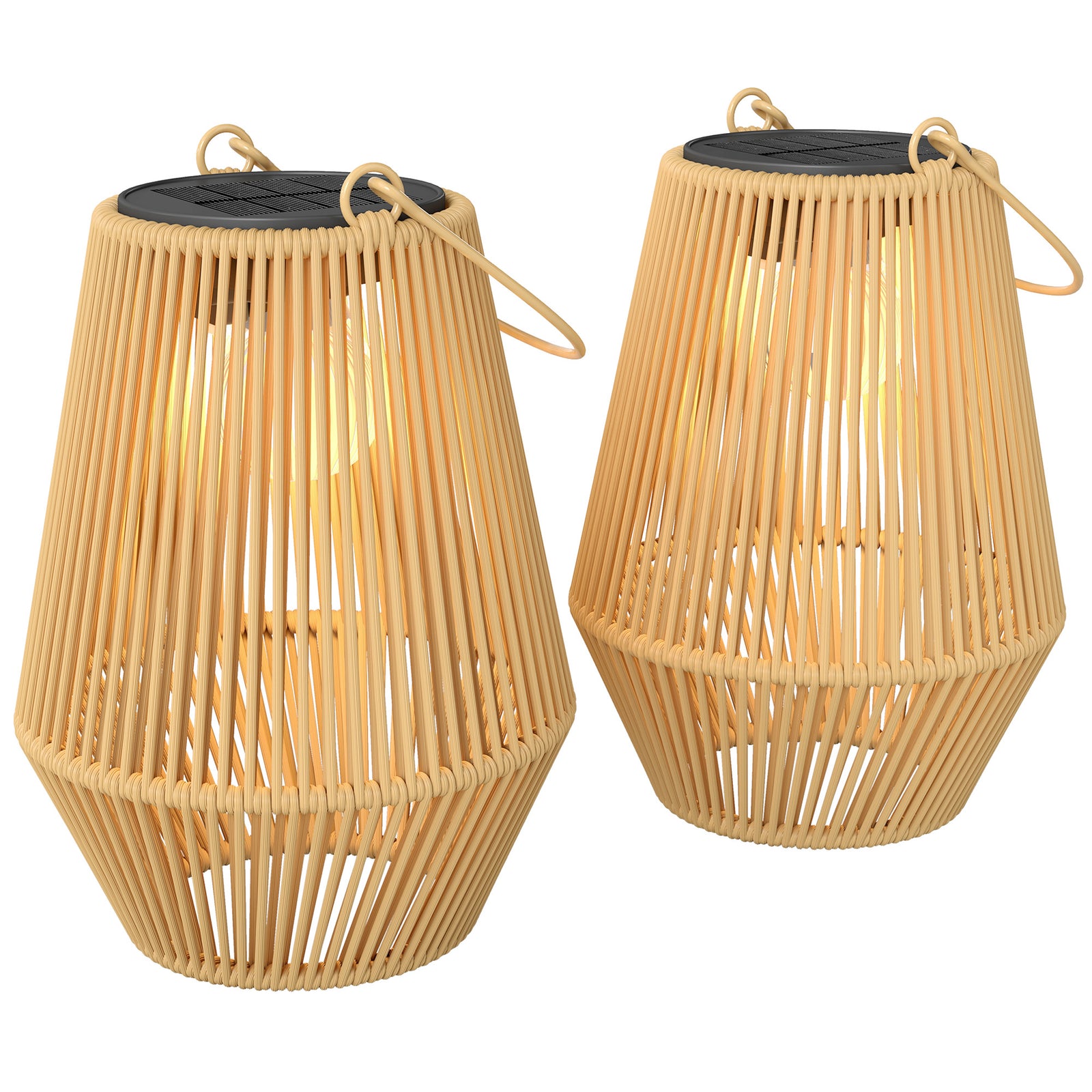 Outsunny Rattan Hanging Solar Lights Outdoor Garden Lantern Set Of 2, Brown