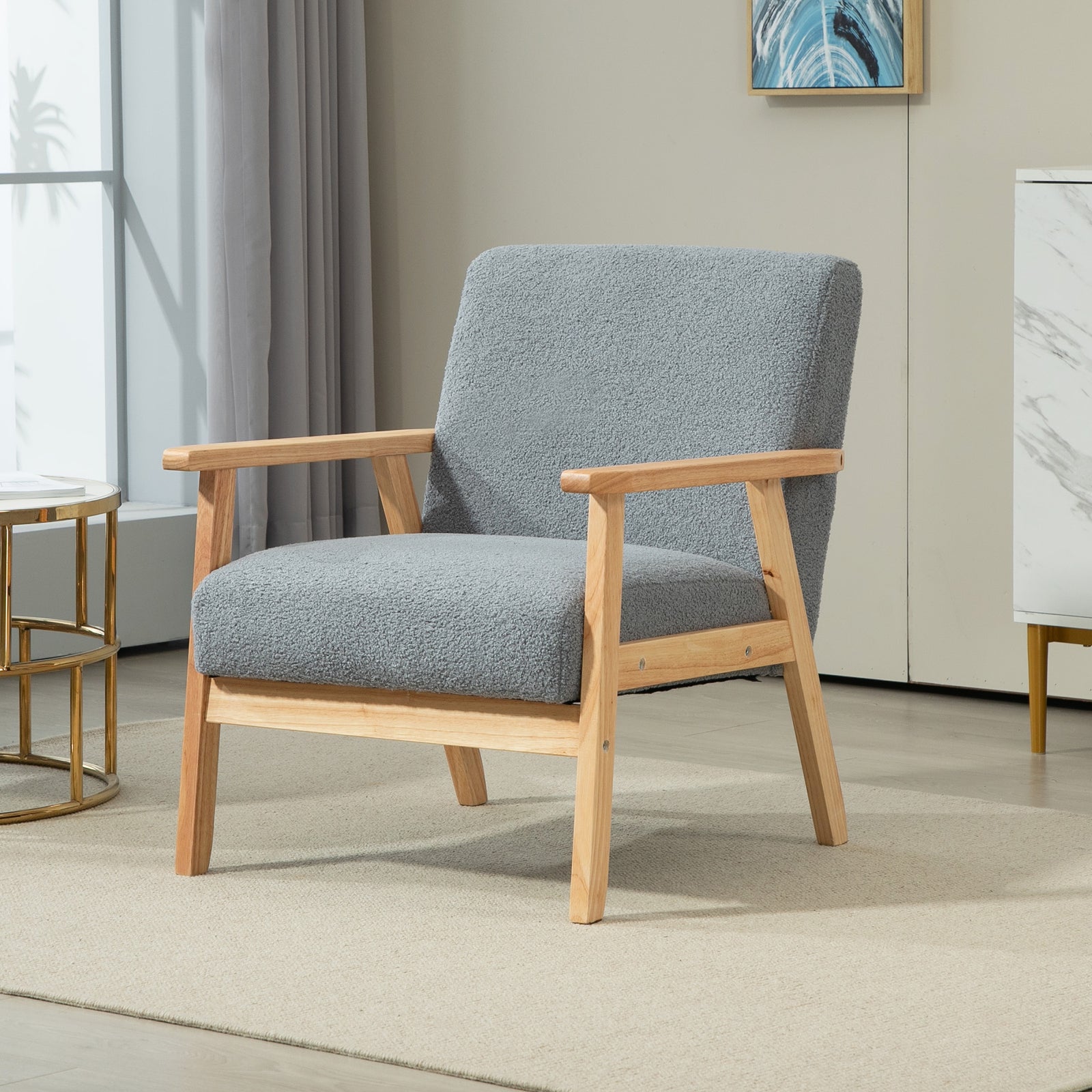 Accent Chair With Wood Frame, Cashmere, Grey